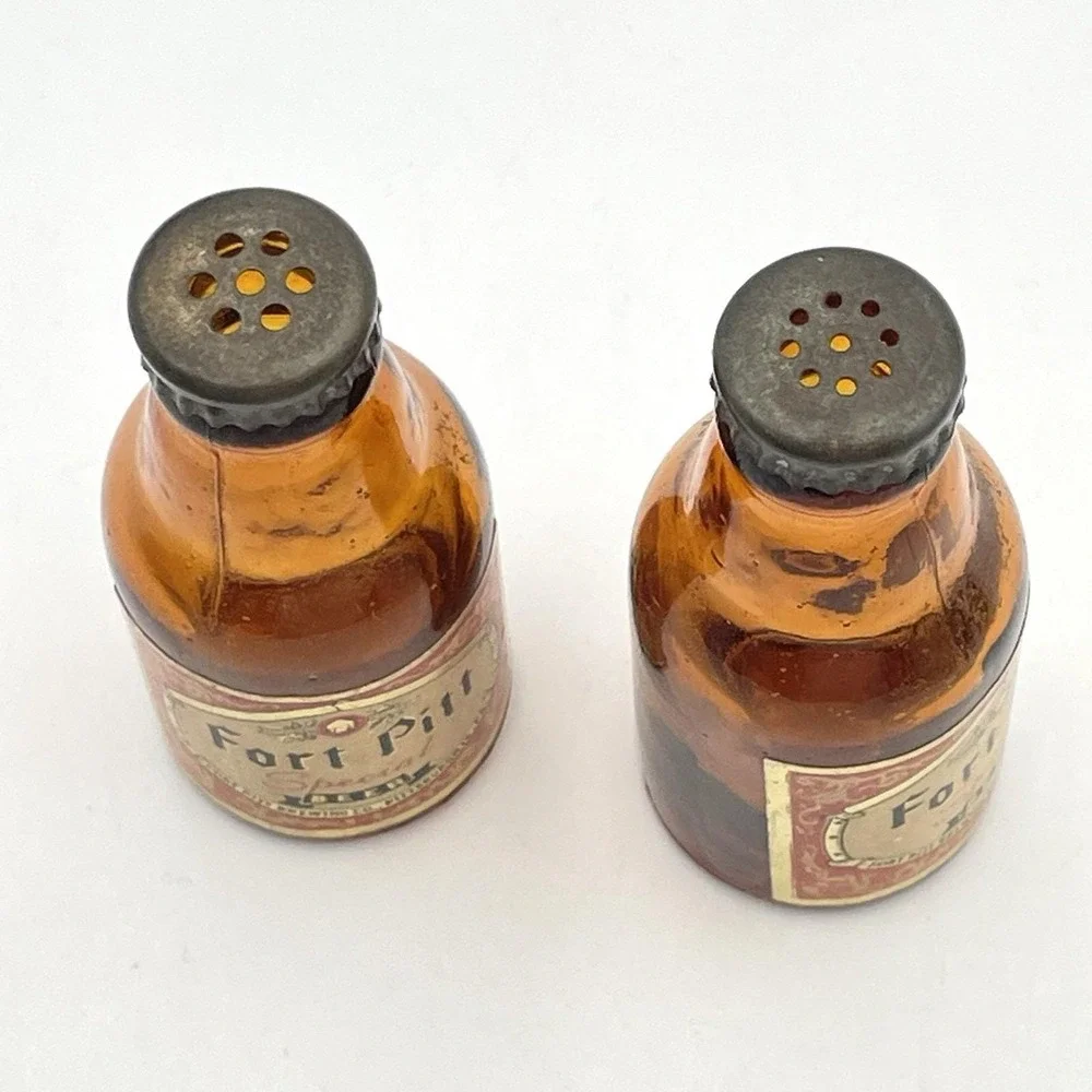 Vintage Fort Pitt Special Beer Amber‎ Glass Salt & Pepper S&P Shakers